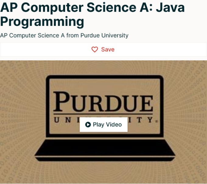 AP Computer Science A Java Programming – Perdue University