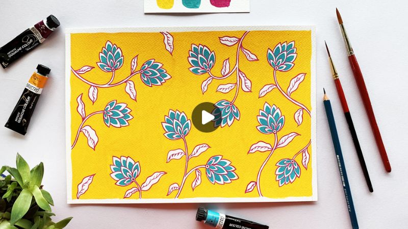 Botanical Illustration Paint a Simple Indian Floral Pattern in Gouache