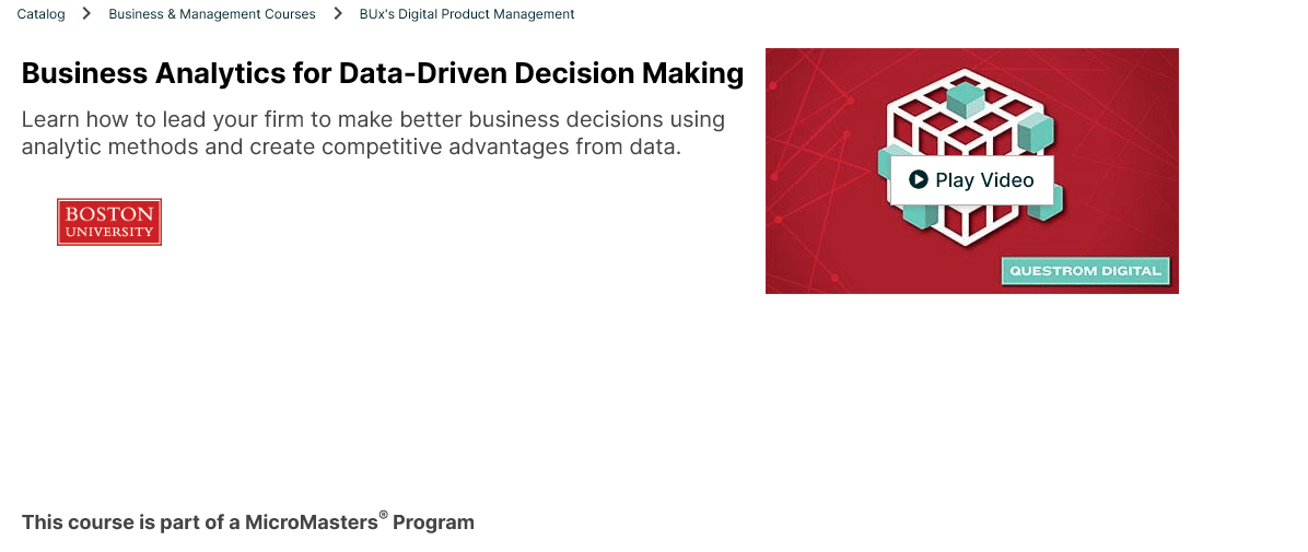 Business Analytics for Data-Driven Decision Making - Boston University