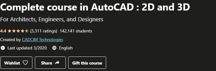 Complete course in AutoCAD 2D and 3D – Udemy