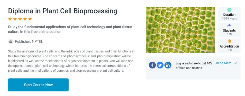 Diploma in Plant Cell Bioprocessing
