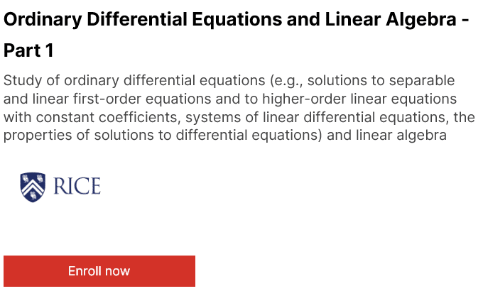 Ordinary Differential Equations and Linear Algebra – Rice